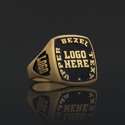 Custom Crest Signet Ring – Personalized Logo Ring, Engraved Statement Ring, Custom Heritage Ring