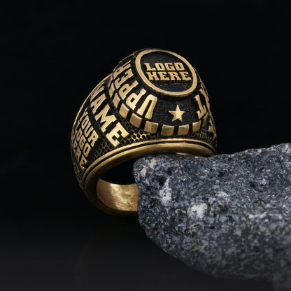 Luxury Personalized Gold Ring for Men, Custom Blue Stone Signet, Meaningful Gift