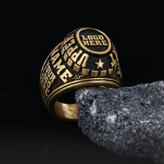 Luxury Personalized Gold Ring for Men, Custom Blue Stone Signet, Meaningful Gift