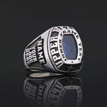 Personalized Gold Ring for Men, Custom Engraved Blue Stone Signet Ring, Unique Gift for Him