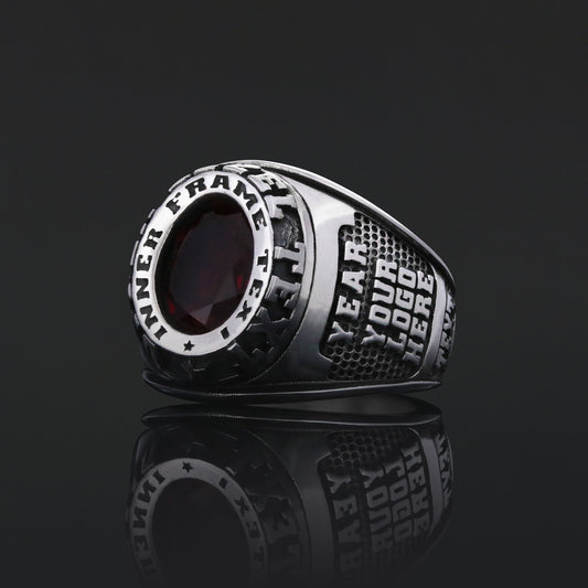 Custom Crest Ring – Personalized Engraved Signet Ring with Stone