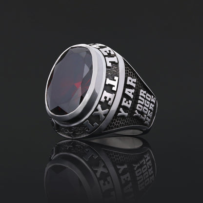 Custom University Class Ring – Personalized Name & Year Stone Signet Ring