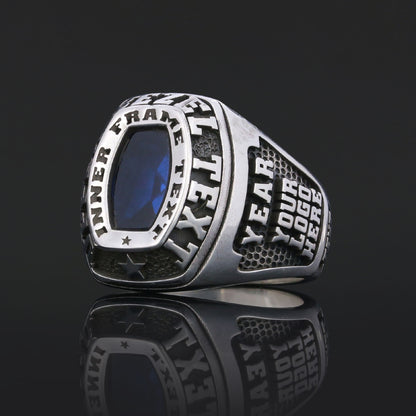 Personalized Gold Ring for Men, Custom Engraved Blue Stone Signet Ring, Unique Gift for Him