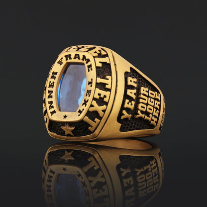 Personalized Gold Ring for Men, Custom Engraved Blue Stone Signet Ring, Unique Gift for Him