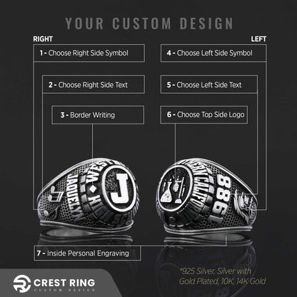 Westbury High School Ring, University Graduation Ring, Class Ring, College Class Ring