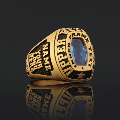 Personalized Gold Ring for Men, Custom Engraved Blue Stone Signet Ring, Unique Gift for Him