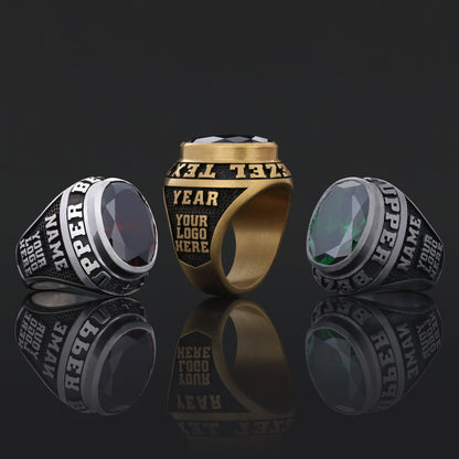 Custom University Class Ring – Personalized Name & Year Stone Signet Ring
