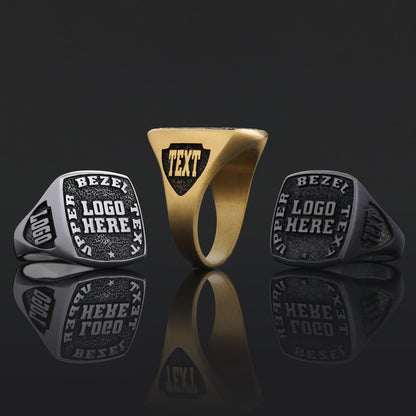 Custom Crest Signet Ring – Personalized Logo Ring, Engraved Statement Ring, Custom Heritage Ring