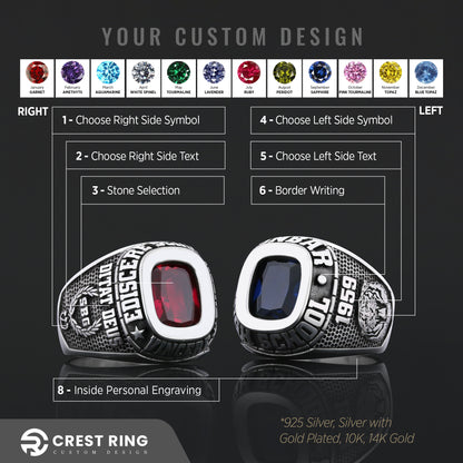 Graduation Collage Ring, Customized High School Ring, University Ring, Customized Class Ring