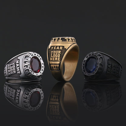 Custom Crest Ring – Personalized Engraved Signet Ring with Stone