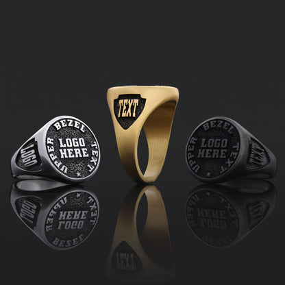 Custom Crest Ring – Personalized Logo Signet Ring, Custom Engraved Heritage Ring