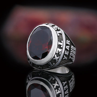 Custom University Class Ring – Personalized Name & Year Stone Signet Ring