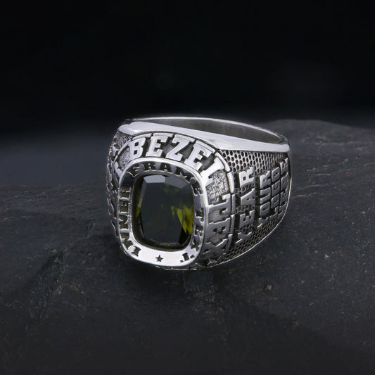 Custom Signet Ring with Stone Personalized Engraved Statement Ring for Men