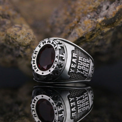 Custom Crest Ring – Personalized Engraved Signet Ring with Stone