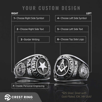 Customized High School Ring, Graduation Collage Ring, Harvard University Ring