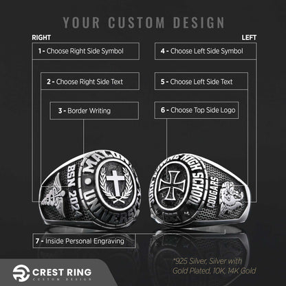 Malone University Ring, Lesley University Graduation Ring, Class Ring, High School Ring