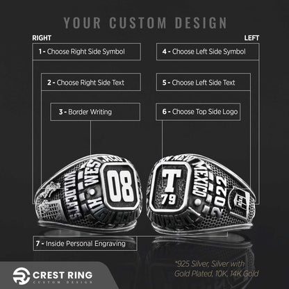 Western New Mexico University Class Ring, Custom Desing University Ring, Personalized University Ring