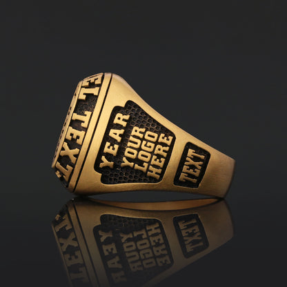 Personalized Gold Ring for Men, Custom Engraved Blue Stone Signet Ring, Unique Gift for Him