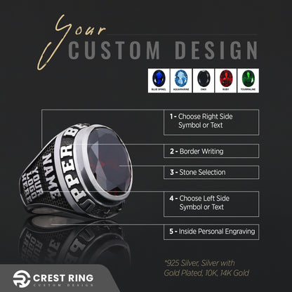 Custom University Class Ring – Personalized Name & Year Stone Signet Ring