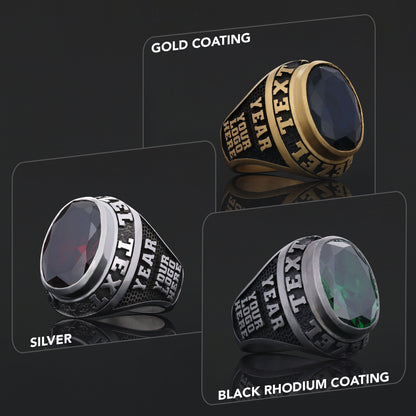 Custom University Class Ring – Personalized Name & Year Stone Signet Ring