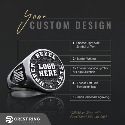 Custom Crest Ring – Personalized Logo Signet Ring, Custom Engraved Heritage Ring