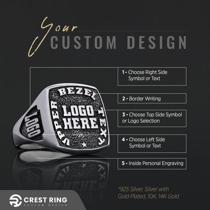 Custom Crest Signet Ring – Personalized Logo Ring, Engraved Statement Ring, Custom Heritage Ring