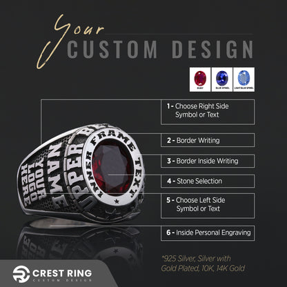 Graduation College Ring, Personalized University Ring, Customized Class Ring, University Ring