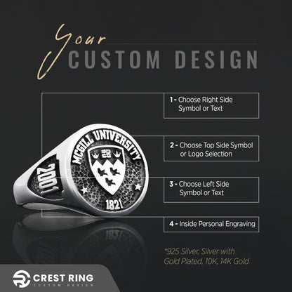 Texas University Ring, McGill University Ring, Class Ring, High School Ring, Graduation Ring