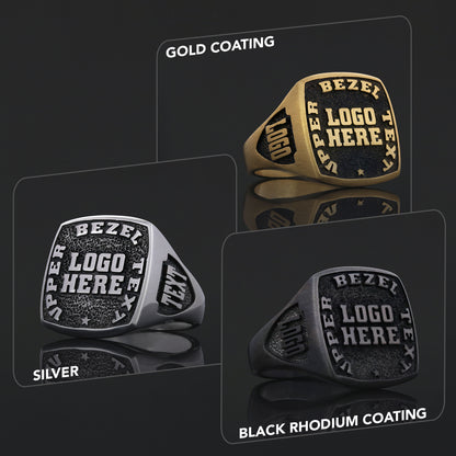Custom Crest Signet Ring – Personalized Logo Ring, Engraved Statement Ring, Custom Heritage Ring