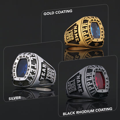 Personalized Gold Ring for Men, Custom Engraved Blue Stone Signet Ring, Unique Gift for Him