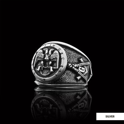 32nd Degree Masonic Ring, Two-Headed Eagle Ring, Engraved Freemason Ring, Masonic Symbol Signet Ring
