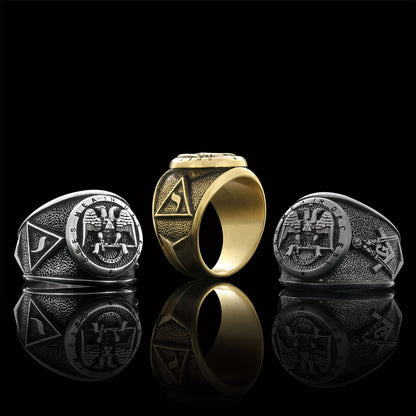 32nd Degree Masonic Ring, Two-Headed Eagle Ring, Engraved Freemason Ring, Masonic Symbol Signet Ring