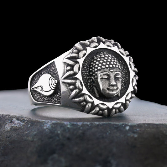 3D Buddha Ring, Om Buddha Ring, Hindu Ring, Shankha Buddha Ring, Endless Knot Ring, Meditation, Yoga, Buddhist Jewelry