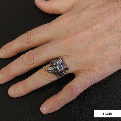 3D Wolf Head Ring, Silver Wolf Ring, Animal Jewelry, Gift for Her Face Size	MM	GR Standard	23 mm	±13