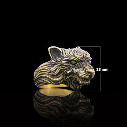 3D Wolf Head Ring, Silver Wolf Ring, Animal Jewelry, Gift for Her Face Size	MM	GR Standard	23 mm	±13