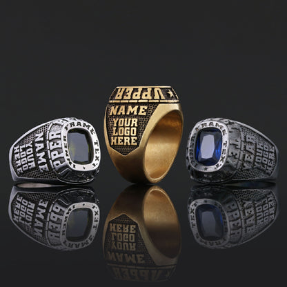 Custom Signet Ring with Stone Personalized Engraved Statement Ring for Men