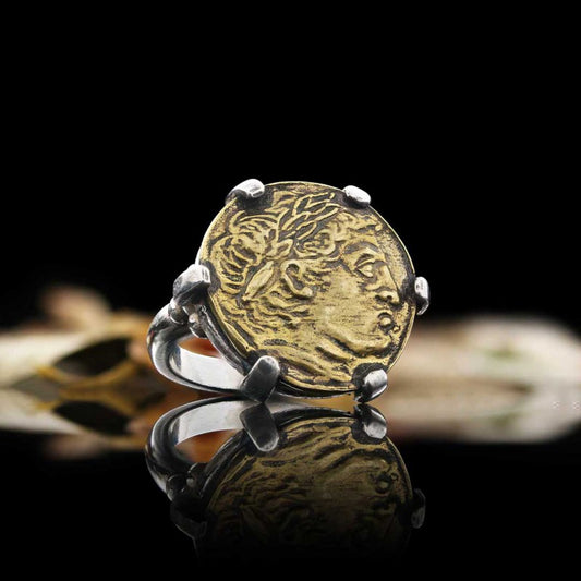 925 Sterling Silver Alexander the Great Coin Women Ring