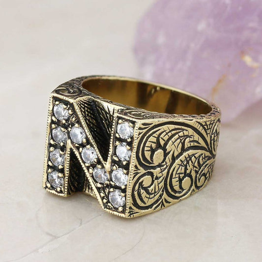 925 Sterling Silver Celtic Letter N Bold Alphabet Ring