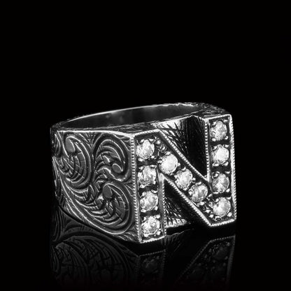 925 Sterling Silver Celtic Letter N Bold Alphabet Ring