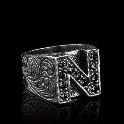 925 Sterling Silver Celtic Letter N Bold Alphabet Ring