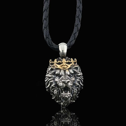 925 Sterling Silver Crown Lion Necklace