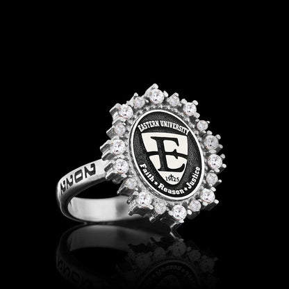 925 Sterling Silver Design Eastern University Women Ring