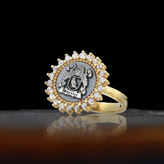 925 Sterling Silver Family Coat of Arms Stone Women Ring
