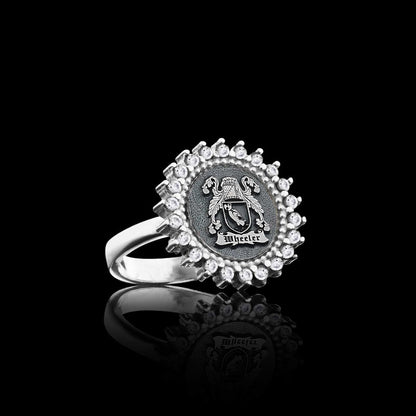 925 Sterling Silver Family Coat of Arms Stone Women Ring