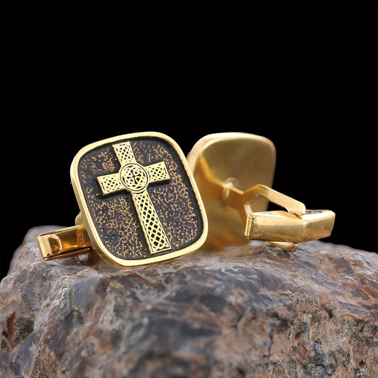 925 Sterling Silver Gold Plated Crusader Christian Cufflinks, Silver Cross Cufflinks, Silver Christian Cross Cufflinks