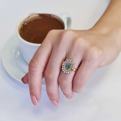 925 Sterling Silver Jewish Menorah Isolated Symbol Women Ring