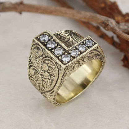 925 Sterling Silver Letter L Ring