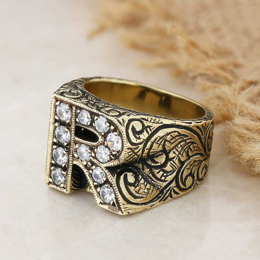 925 Sterling Silver Letter R Bold Alphabet Celtic Ring