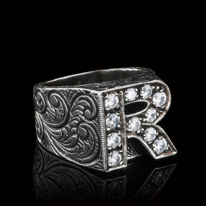 925 Sterling Silver Letter R Bold Alphabet Celtic Ring