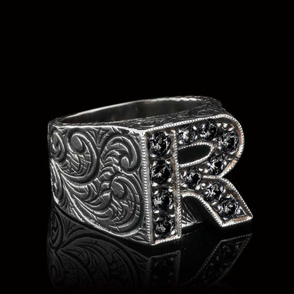925 Sterling Silver Letter R Bold Alphabet Celtic Ring